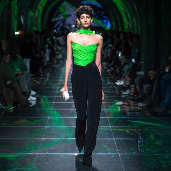 Balenciaga SS19 Runway Green Wrap Strapless Bustier Reverse Halter - FR 38/US 6 - Picture 13 of 15